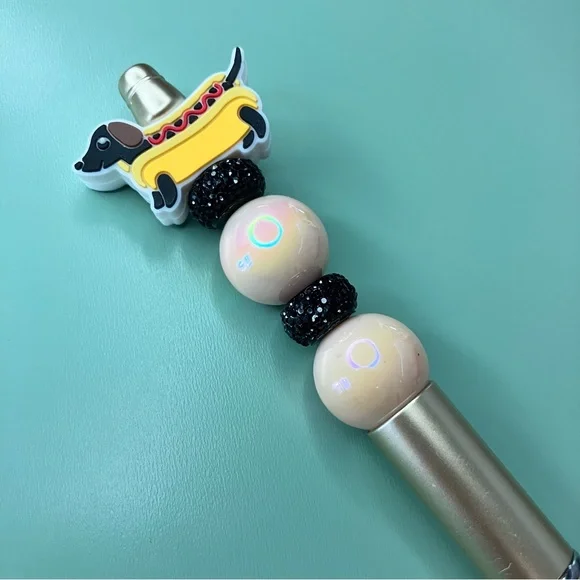 Silly Dachshund Hot Dog Handmade Beaded Pen - Picture 3 of 6